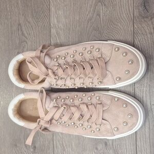 Joie lace up sneakers pink with pearls